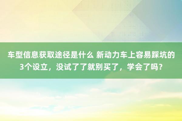 车型信息获取途径是什么 新动力车上容易踩坑的3个设立，没试了了就别买了，学会了吗？