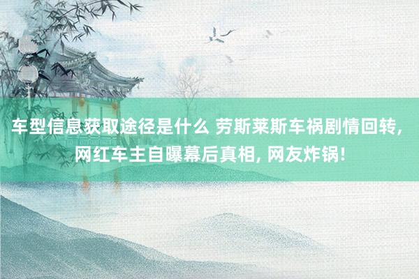 车型信息获取途径是什么 劳斯莱斯车祸剧情回转, 网红车主自曝幕后真相, 网友炸锅!