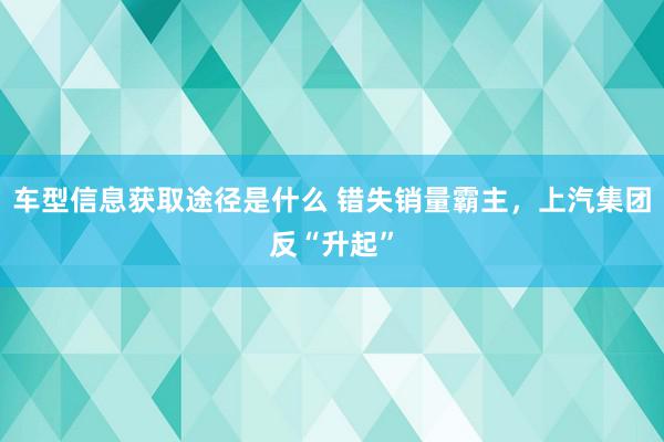 车型信息获取途径是什么 错失销量霸主，上汽集团反“升起”