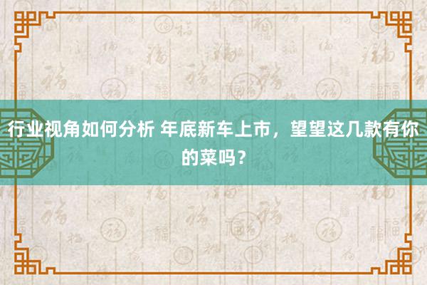 行业视角如何分析 年底新车上市，望望这几款有你的菜吗？