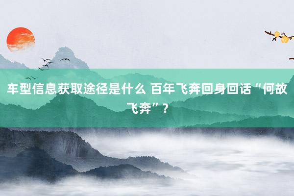 车型信息获取途径是什么 百年飞奔回身回话“何故飞奔”？