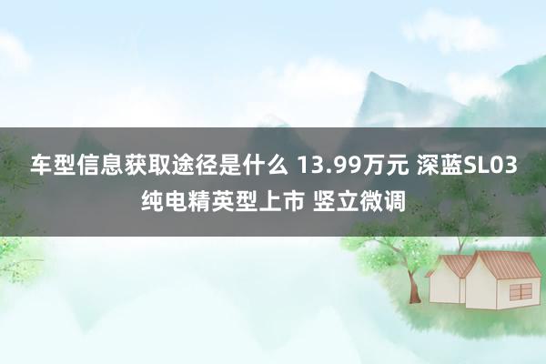 车型信息获取途径是什么 13.99万元 深蓝SL03纯电精英型上市 竖立微调