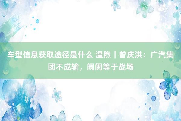 车型信息获取途径是什么 温煦｜曾庆洪：广汽集团不成输，阛阓等于战场