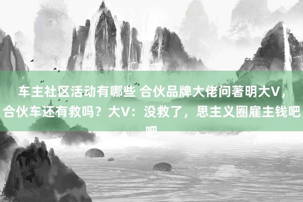 车主社区活动有哪些 合伙品牌大佬问著明大V，合伙车还有救吗？大V：没救了，思主义圈雇主钱吧