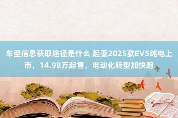 车型信息获取途径是什么 起亚2025款EV5纯电上市，14.98万起售，电动化转型加快跑