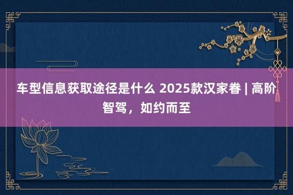 车型信息获取途径是什么 2025款汉家眷 | 高阶智驾，如约而至