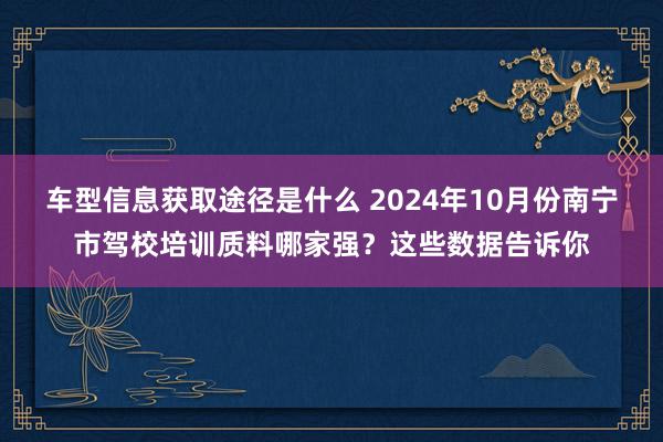 车型信息获取途径是什么 2024年10月份南宁市驾校培训质料哪家强？这些数据告诉你