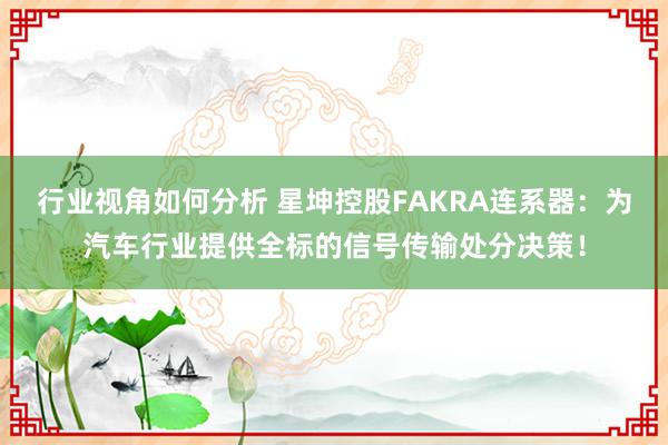 行业视角如何分析 星坤控股FAKRA连系器：为汽车行业提供全标的信号传输处分决策！