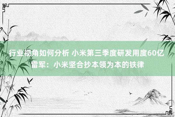 行业视角如何分析 小米第三季度研发用度60亿 雷军：小米坚合抄本领为本的铁律