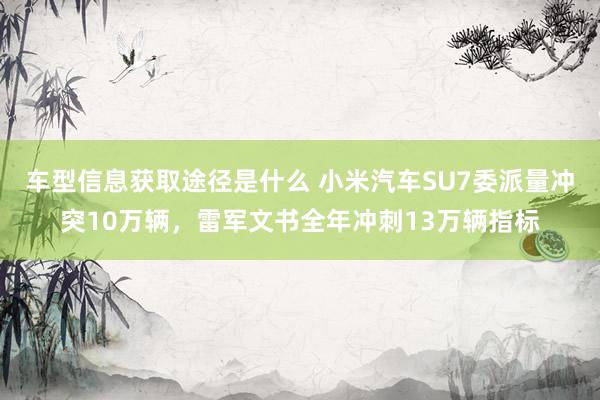 车型信息获取途径是什么 小米汽车SU7委派量冲突10万辆，雷军文书全年冲刺13万辆指标