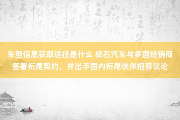 车型信息获取途径是什么 极石汽车与多国经销商签署衔尾契约，并出手国内衔尾伙伴招募议论