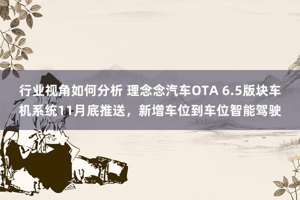 行业视角如何分析 理念念汽车OTA 6.5版块车机系统11月底推送，新增车位到车位智能驾驶