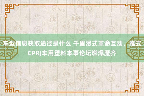 车型信息获取途径是什么 千里浸式革命互动，雅式CPRJ车用塑料本事论坛燃爆魔齐